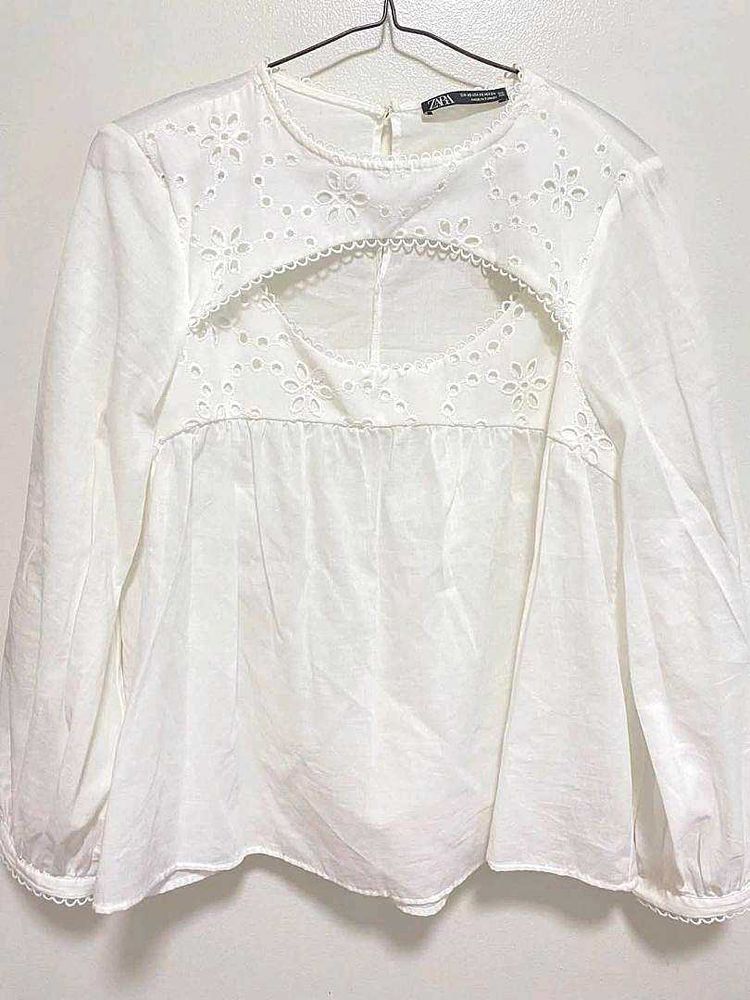 Zara White Abstract open collar Tunic
