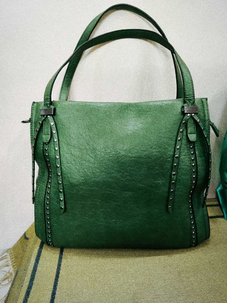 Green Studded Tote Bag