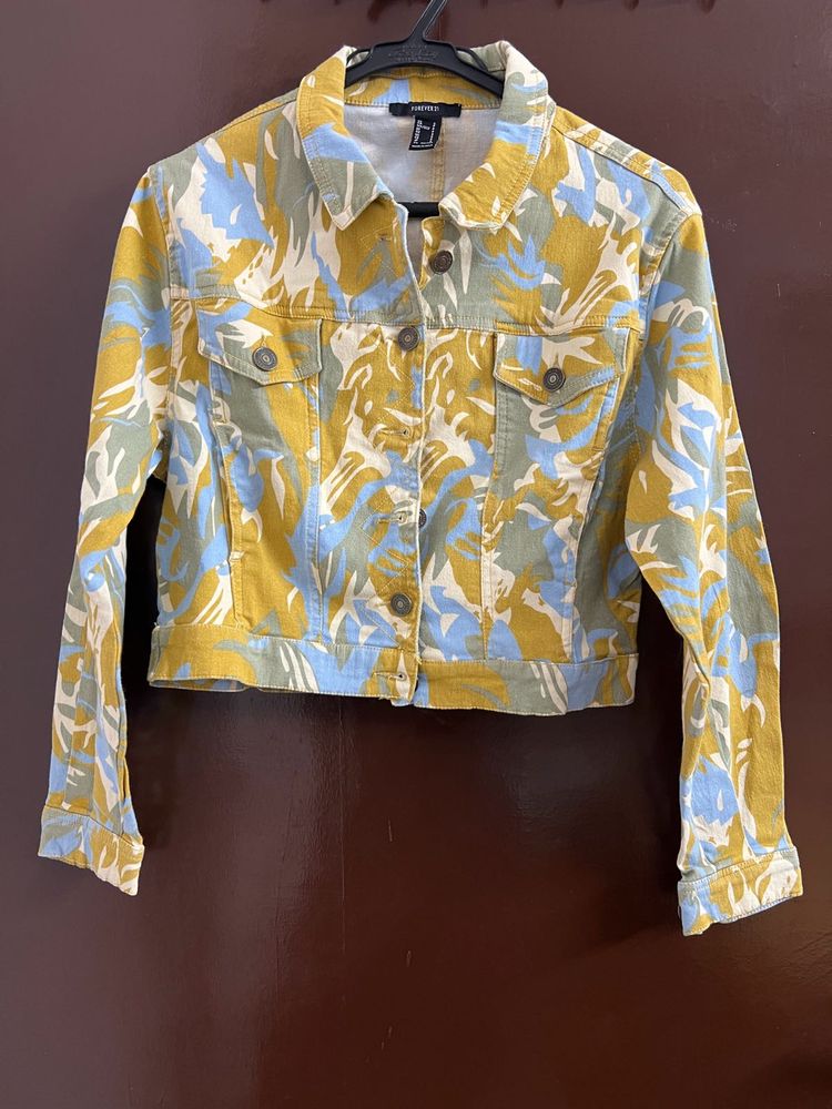 Forever 21 Floral Print Denim Jacket