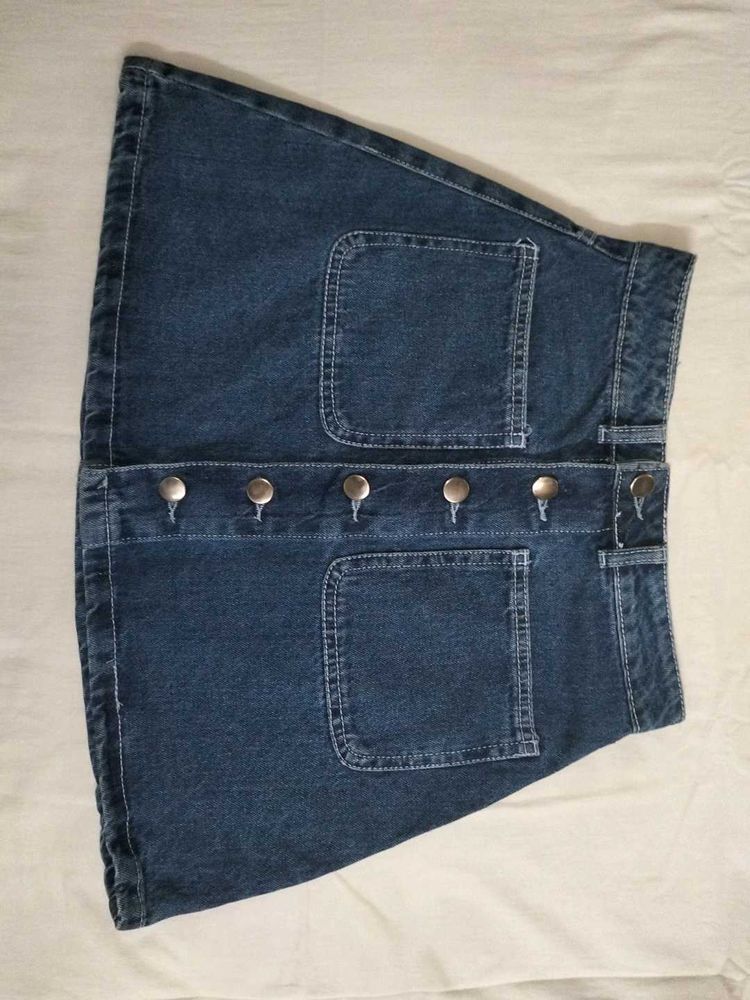Button-Front Denim Mini Skirt