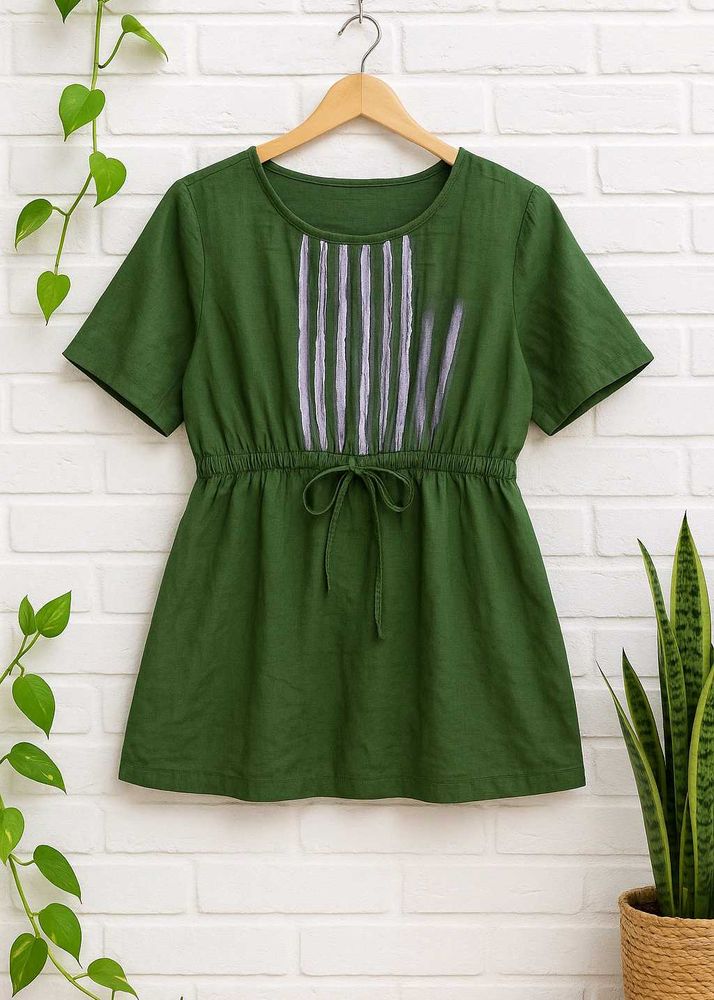 Green Linen Blend Mini Dress