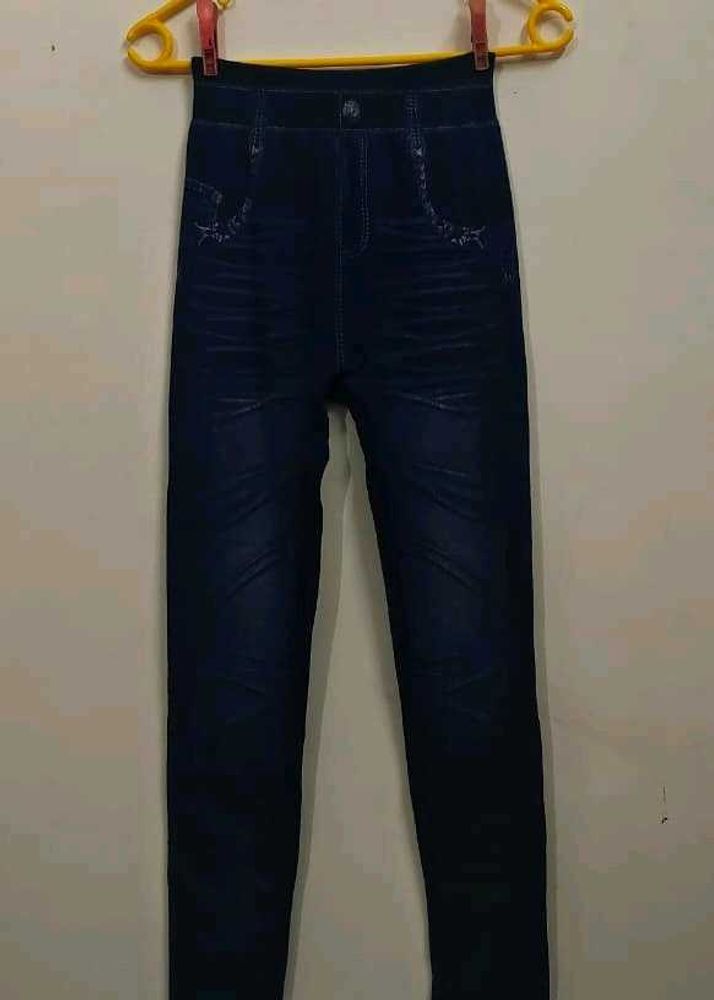 Shein women Printed Denim Jegging Blue
