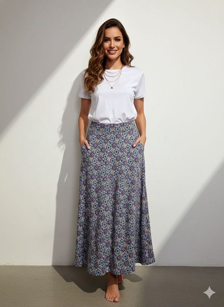 Boho Floral Print Maxi Skirt