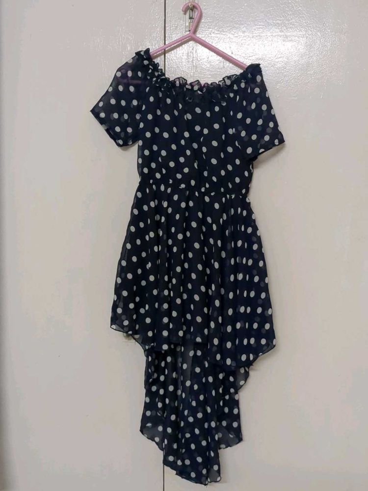 Blue White Dots.. Back Tail Dress For Beach