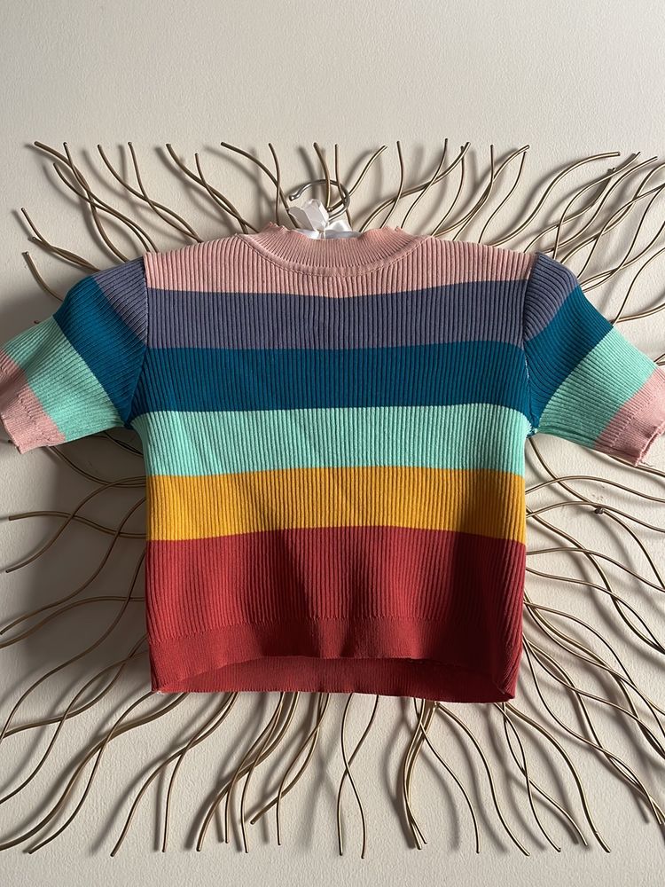 Rainbow Ribbed Knit Top