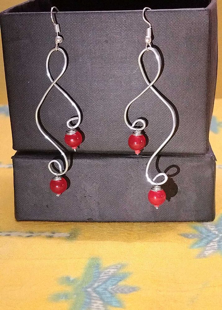 Red Beaded Dangle Earrings