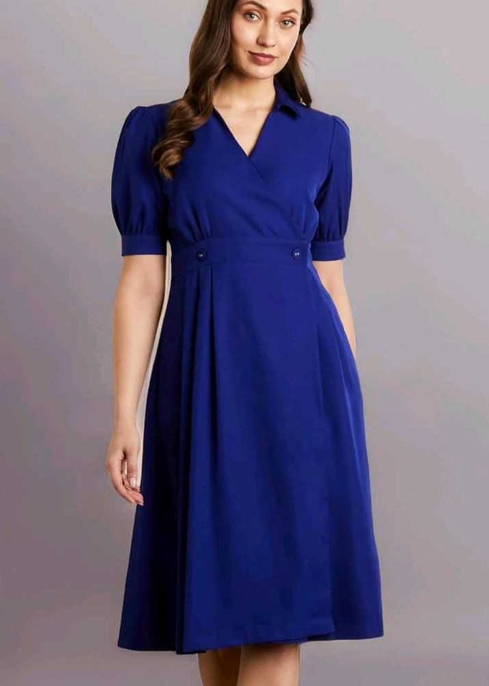 Elegant Blue Wrap Midi Dress