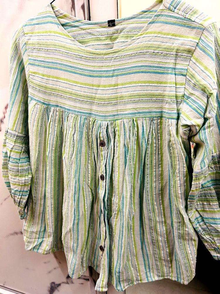 Unused Striped Button-Down Top