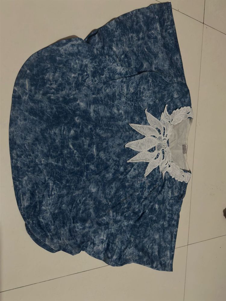 Blue Floral Lace Top