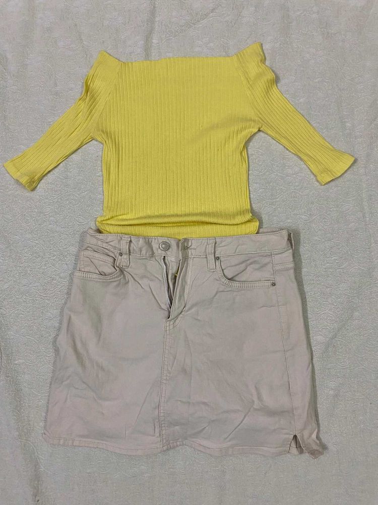 Yellow off shoulder Top &amp; Skirt Set