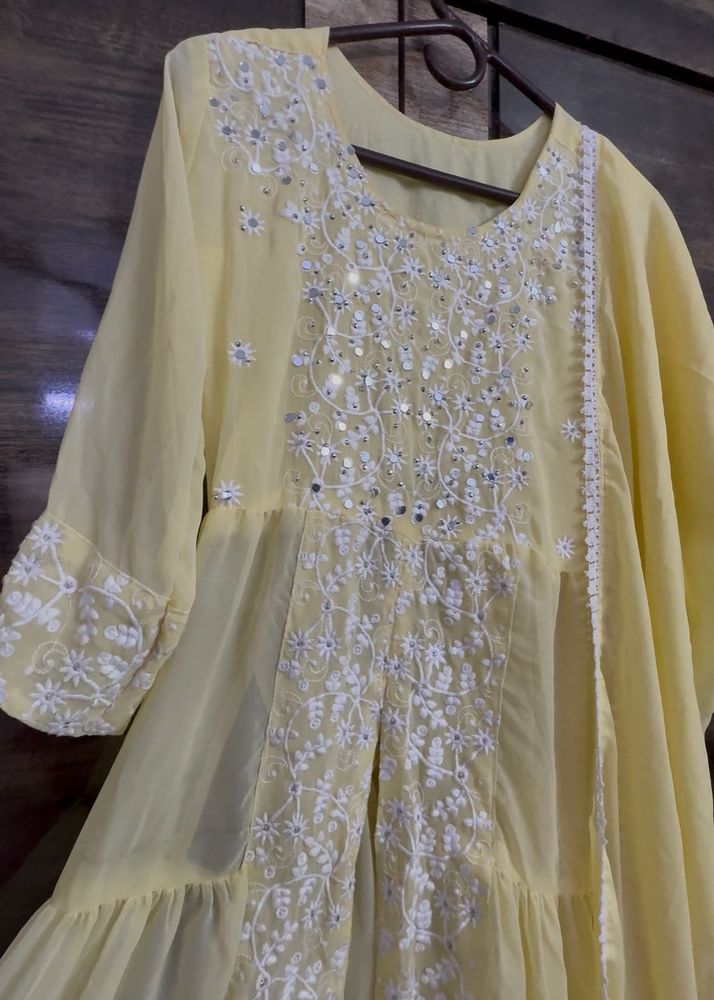 Butter yellow mirror work anarkali