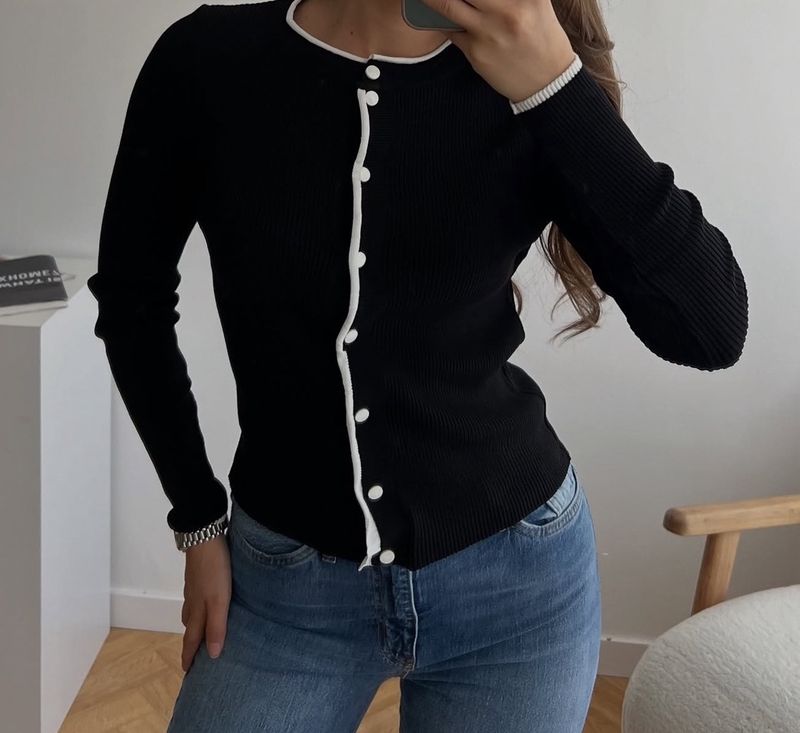 Mango Contrast Trim Cardigan