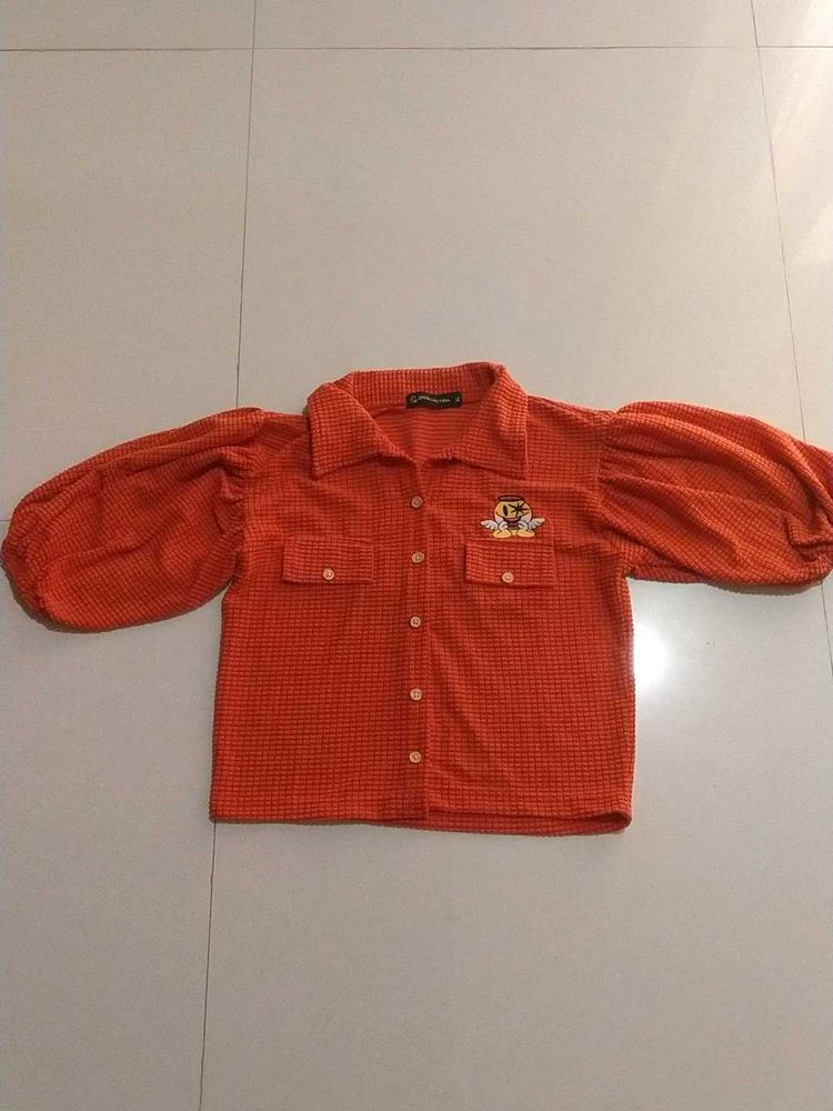 Vintage Orange Button-Down Top