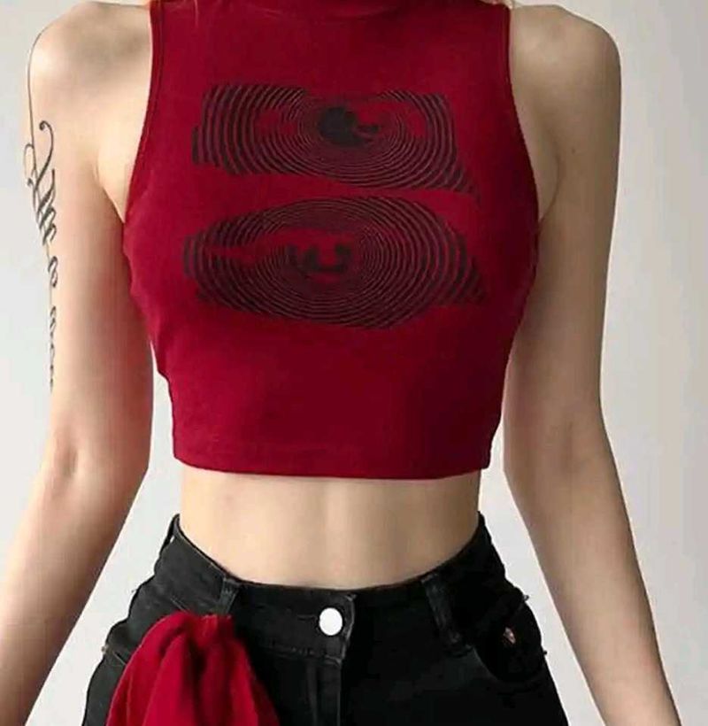 Red Graphic Crop Top