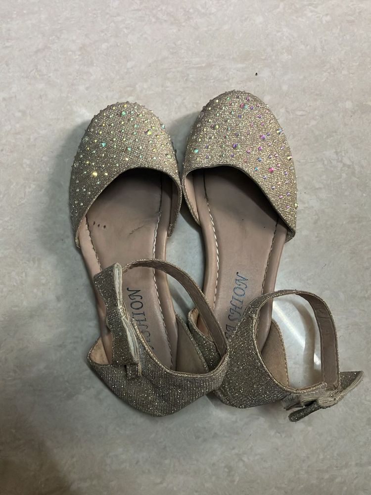 Sparkly Gold Ankle Strap Flats