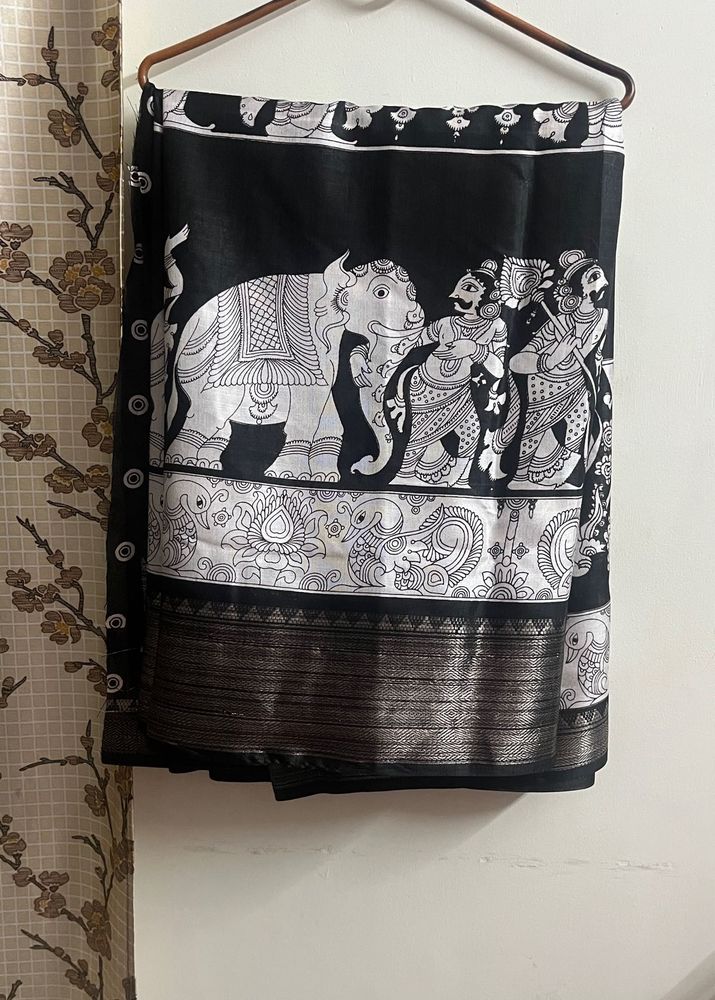 New Black And White Kalamkari Saree