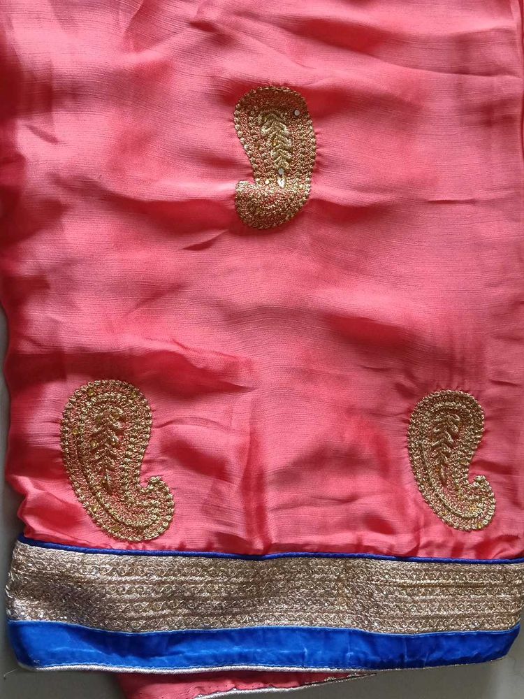 Peach Embroidered Saree