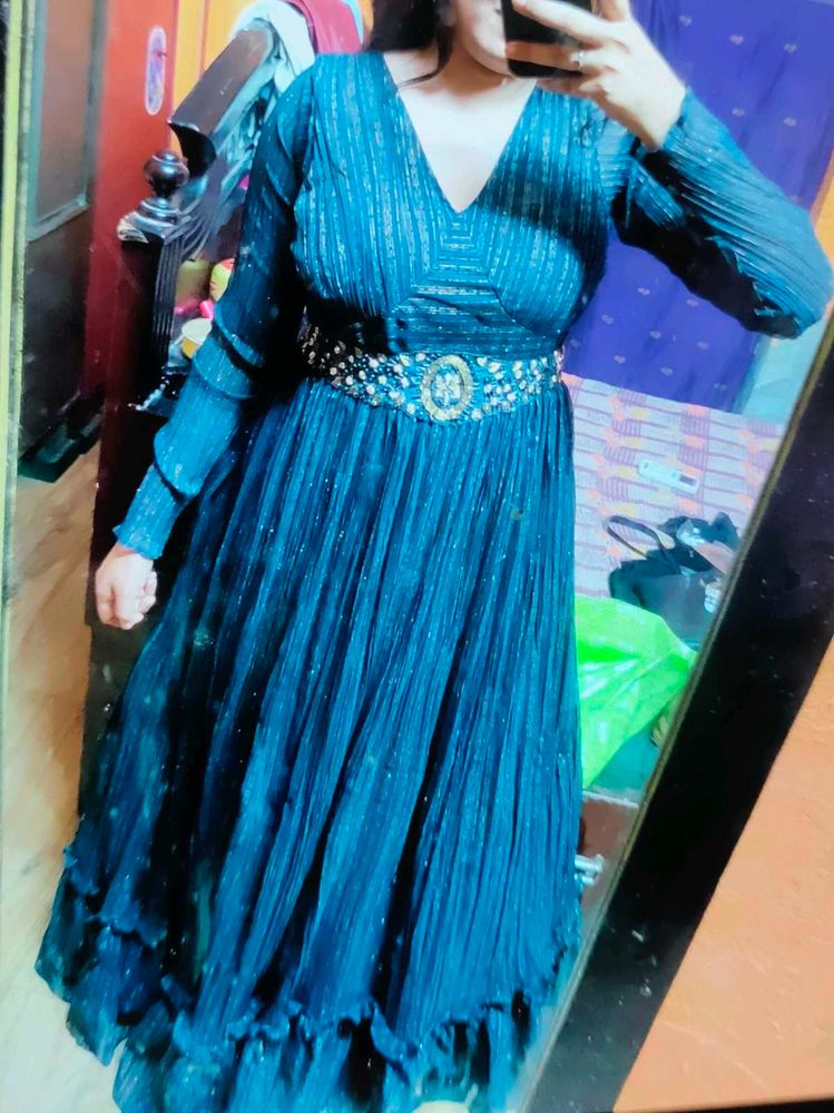 Teal Embellished Maxi Dress