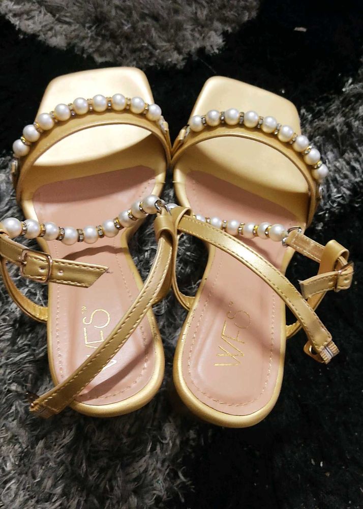 Gold Pearl Embellished Sandals