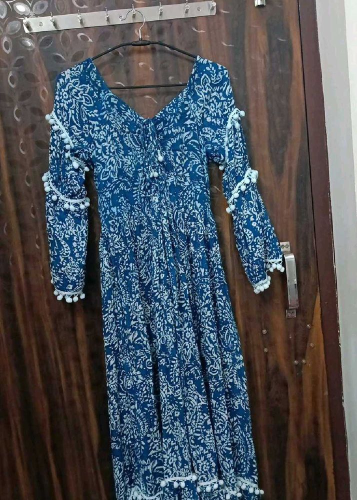 Blue Printed Maxi Dress