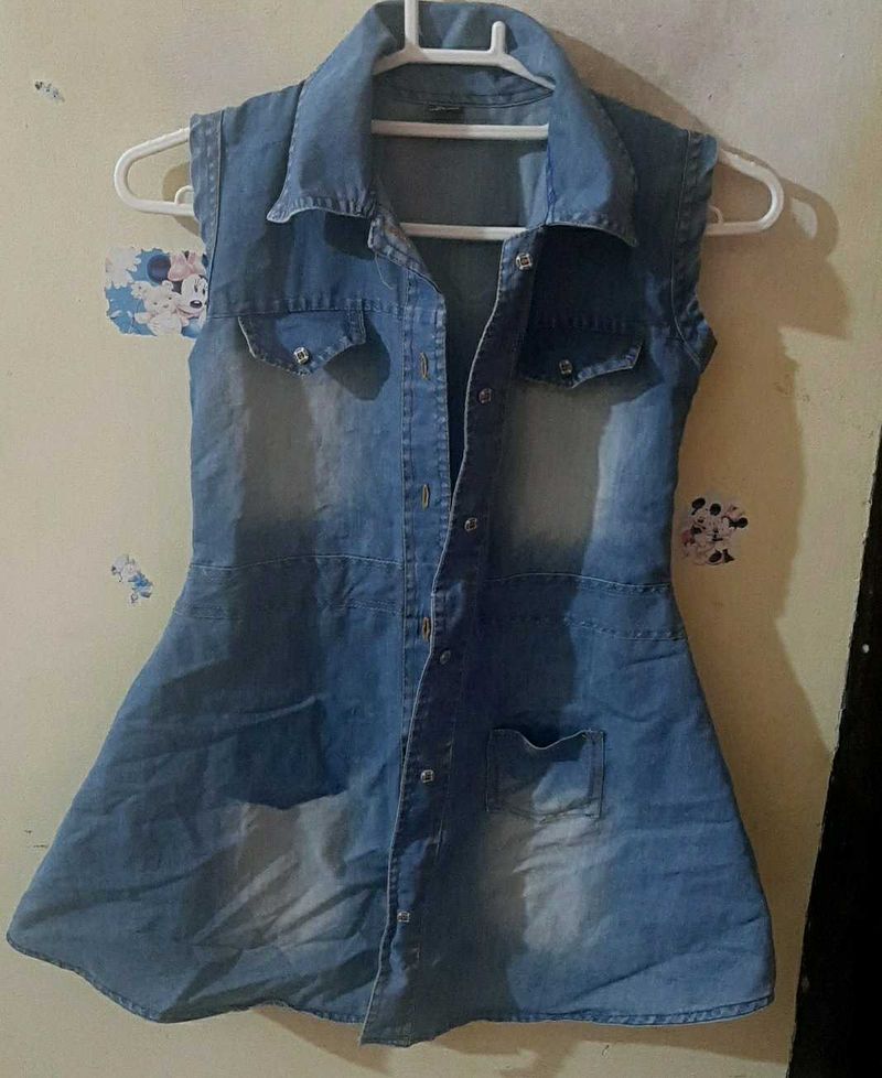 Denim Sleeveless Shirt Dress