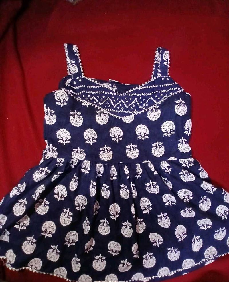 Blue &amp; White Short Kurti With Patiyala Shalwar