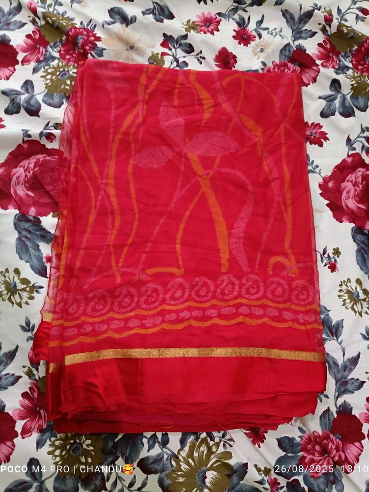 Red Printed Saree
