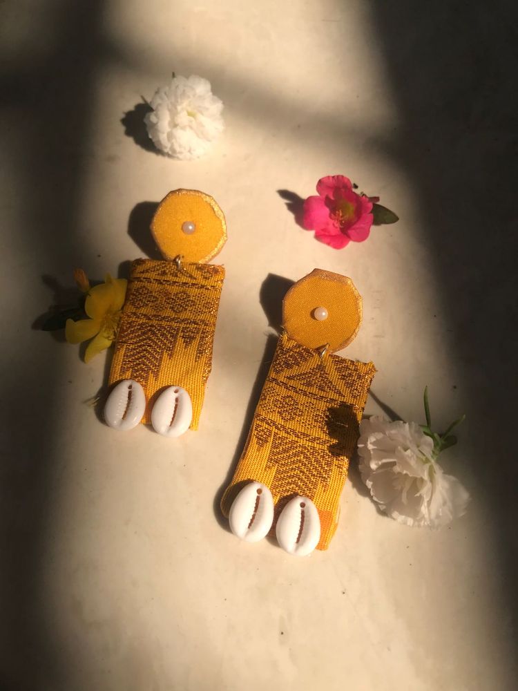 Unique Yellow Fabric Earrings