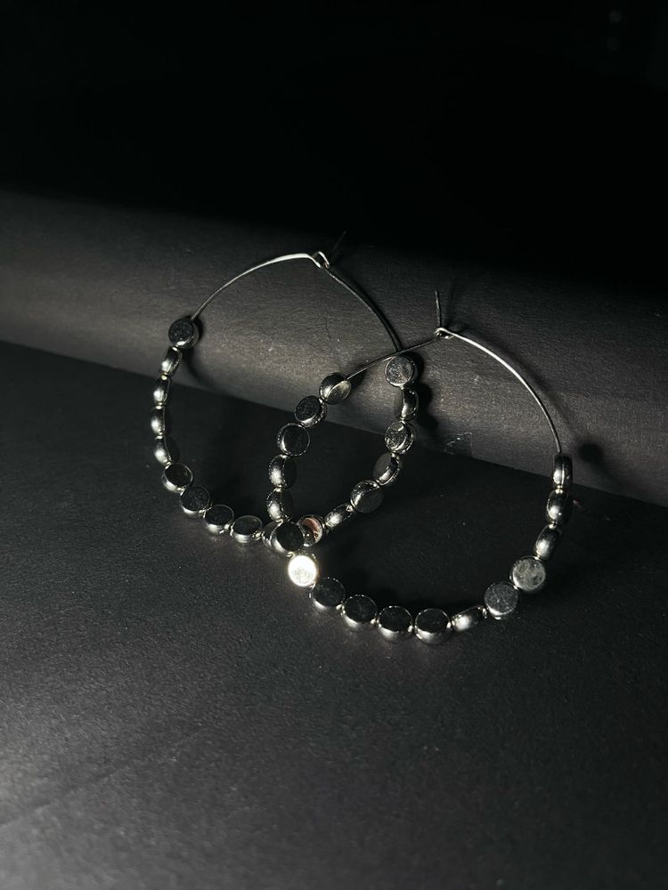 Silver Beaded Hoop Earrings