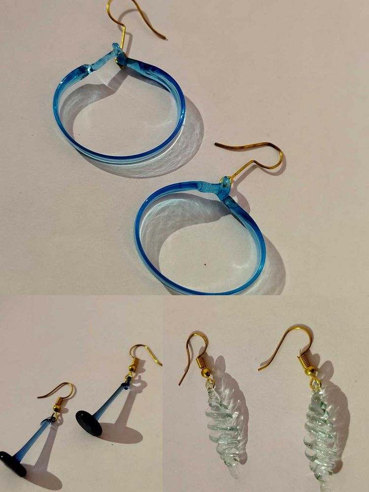 Stunning 3-Pair Blue &amp; Clear Glass Earring Bundle