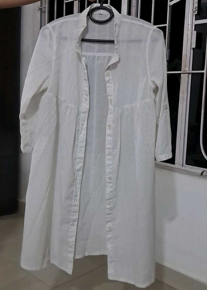 white strip shirt dress