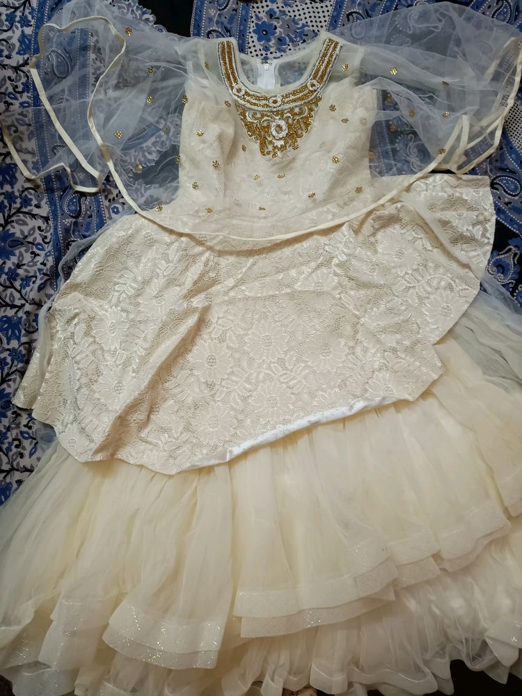 Girls Off-white Flared Gown