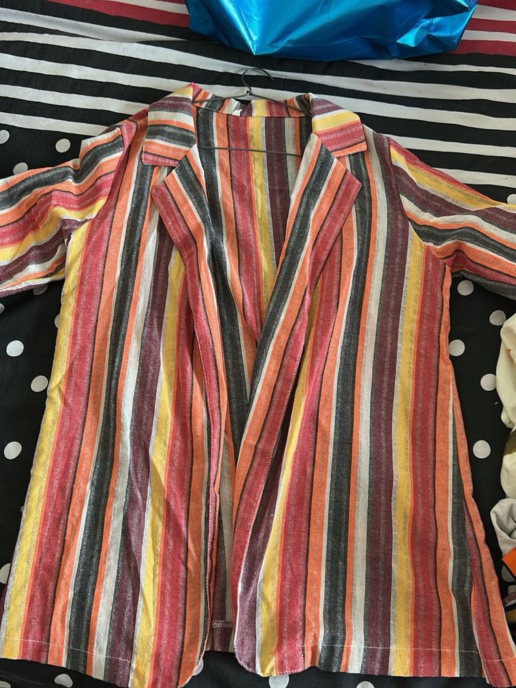 Striped Open Front Coat