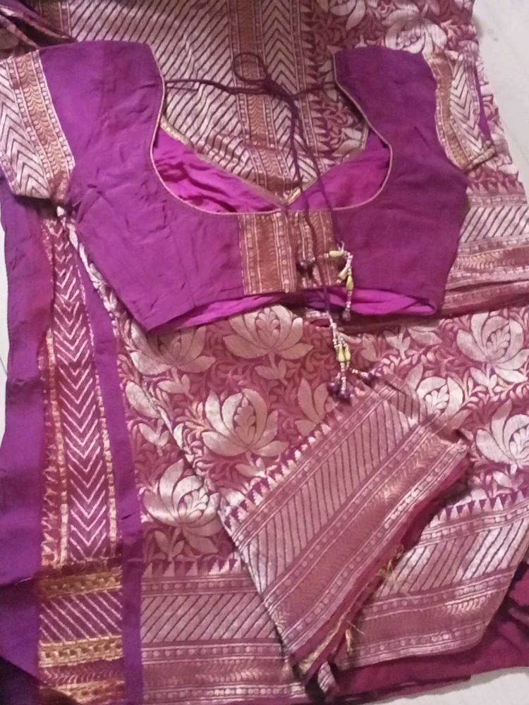 Elegant Purple Saree &amp; Blouse