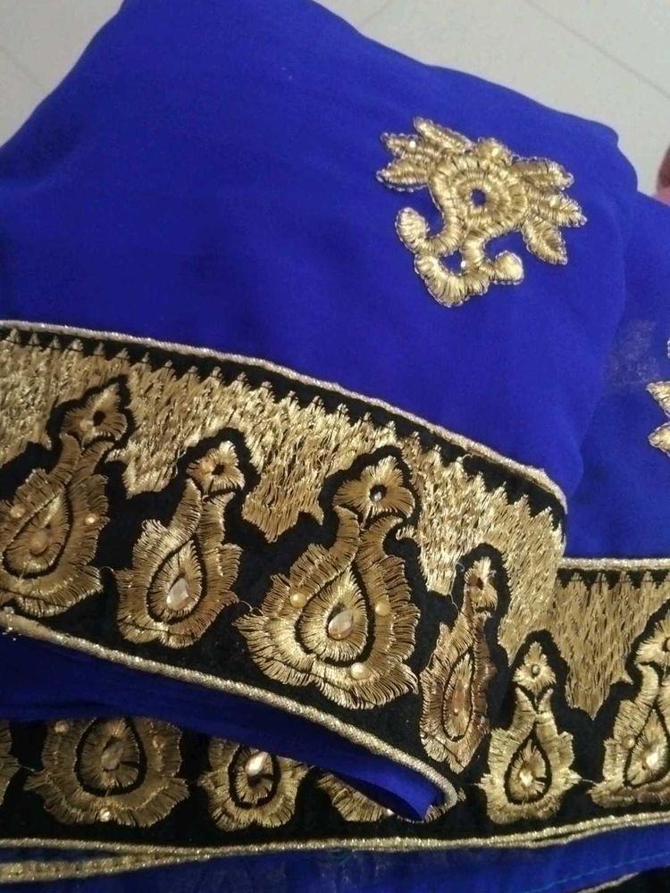 Royal Blue,Black Border With Beads