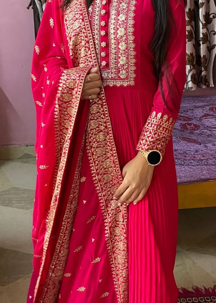 Rose Pink Flare Suit With Dupatta