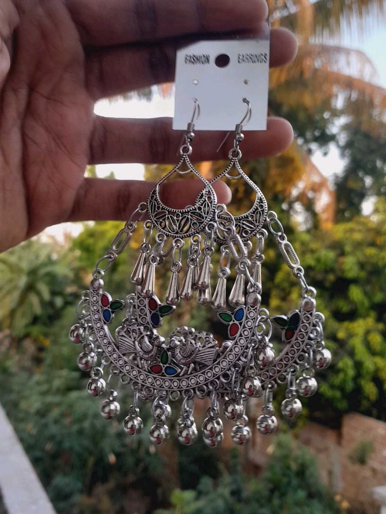 Bohemian Silver Peacock Earrings