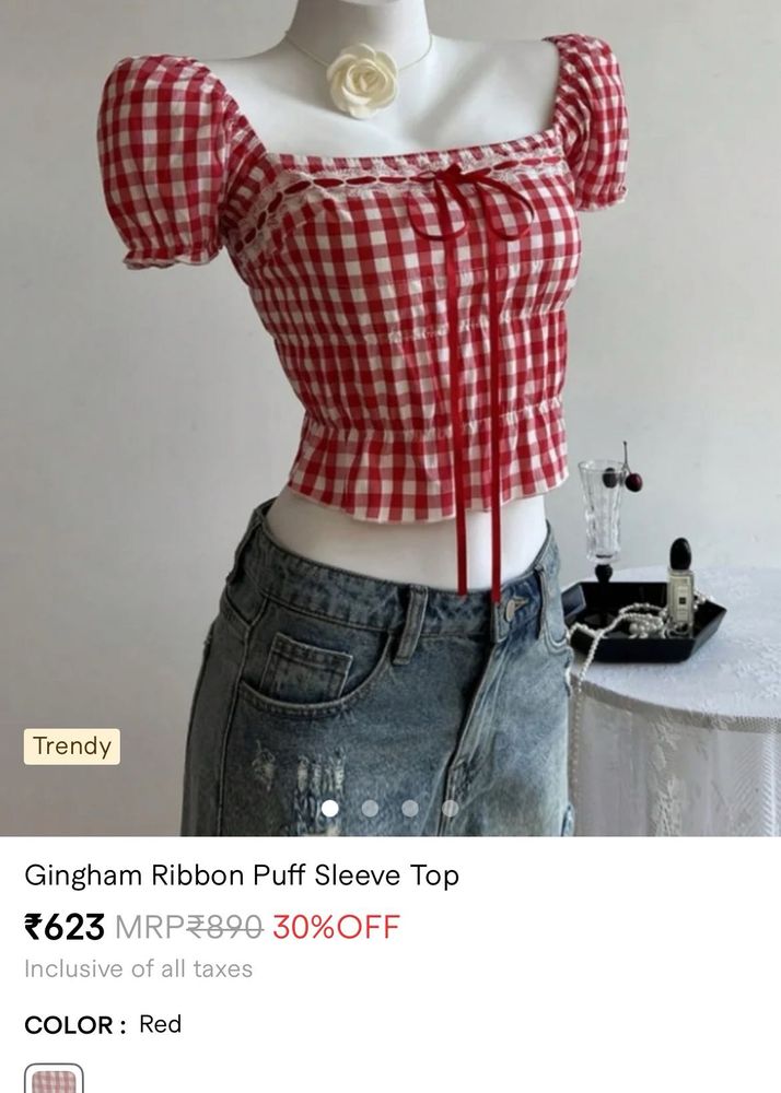 Gingham Puff Sleeve Top