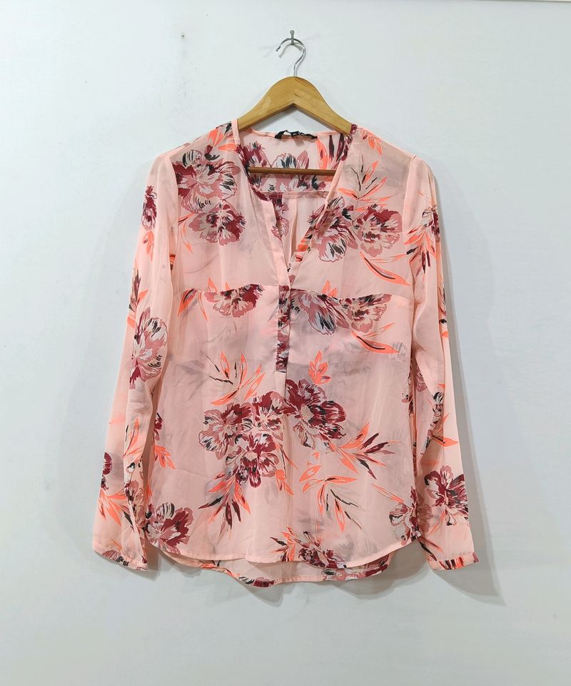 Harpa Peach Floral Sheer Top(Women)