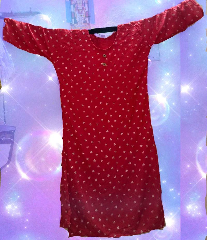 Red Ditsy Print Tunic Dress