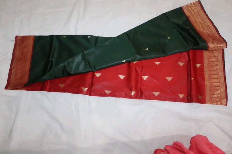 Elegant Green &amp; Red Saree
