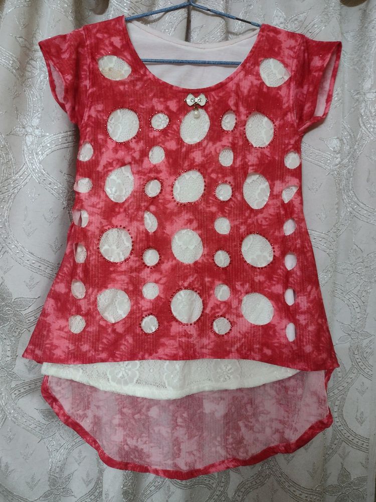 Red Dotted High Low Top