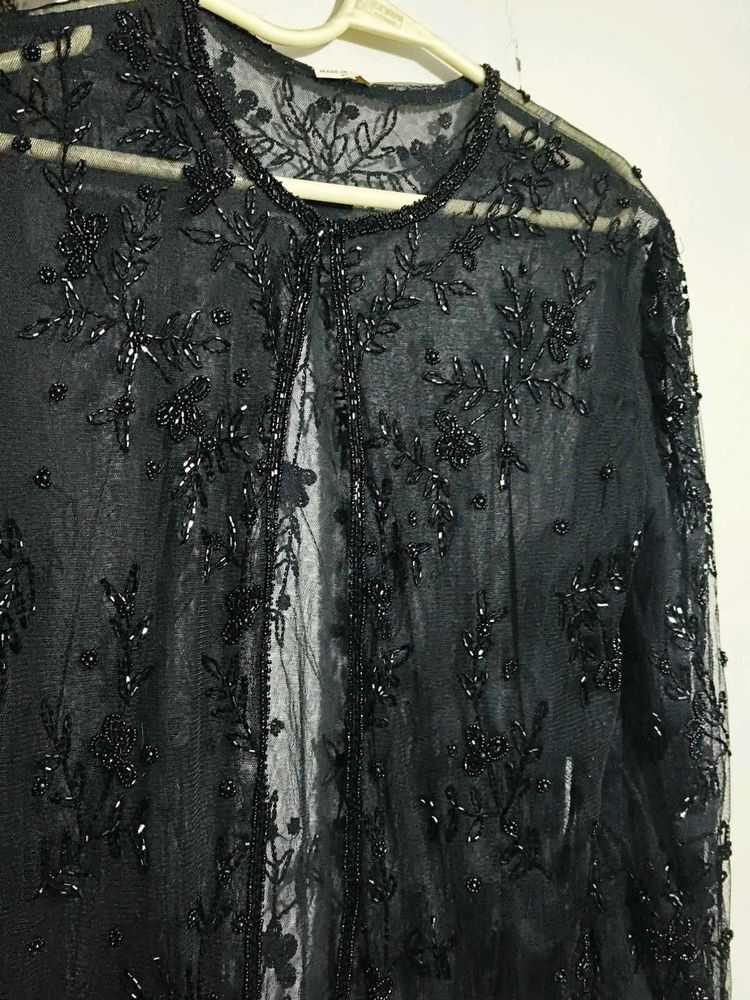 Beaded Black Net Shrug