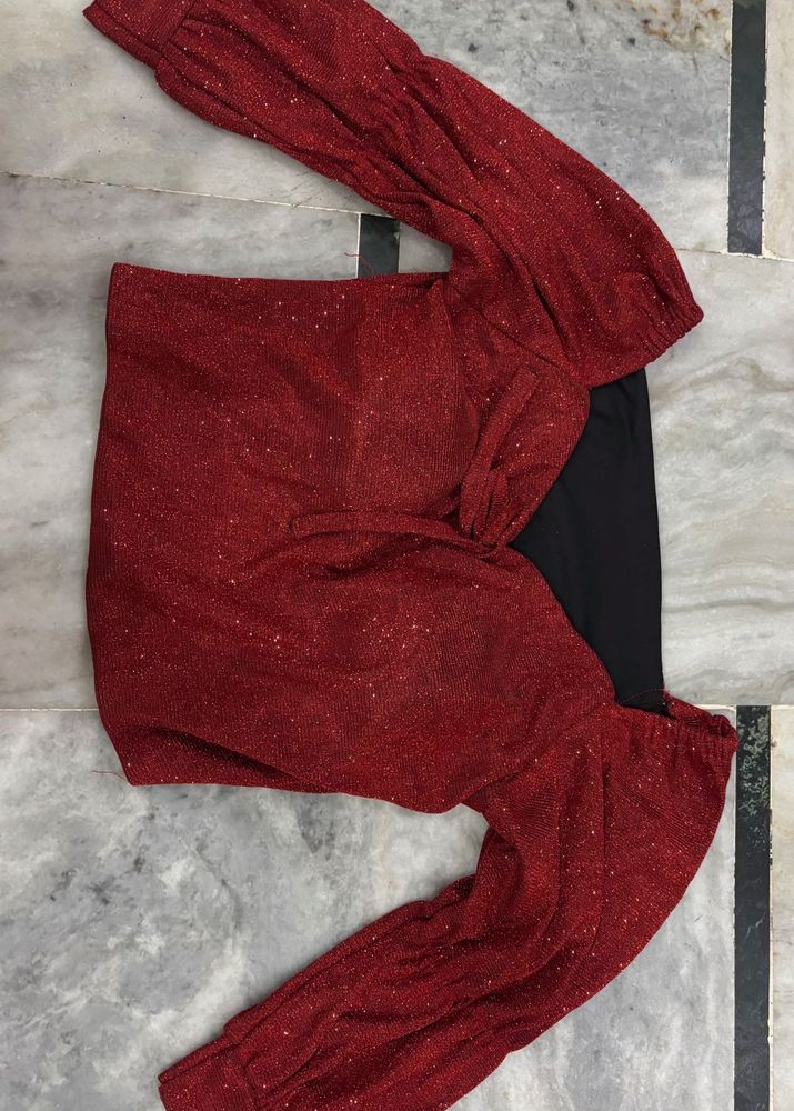 Red Sequin PADDED Crop Top