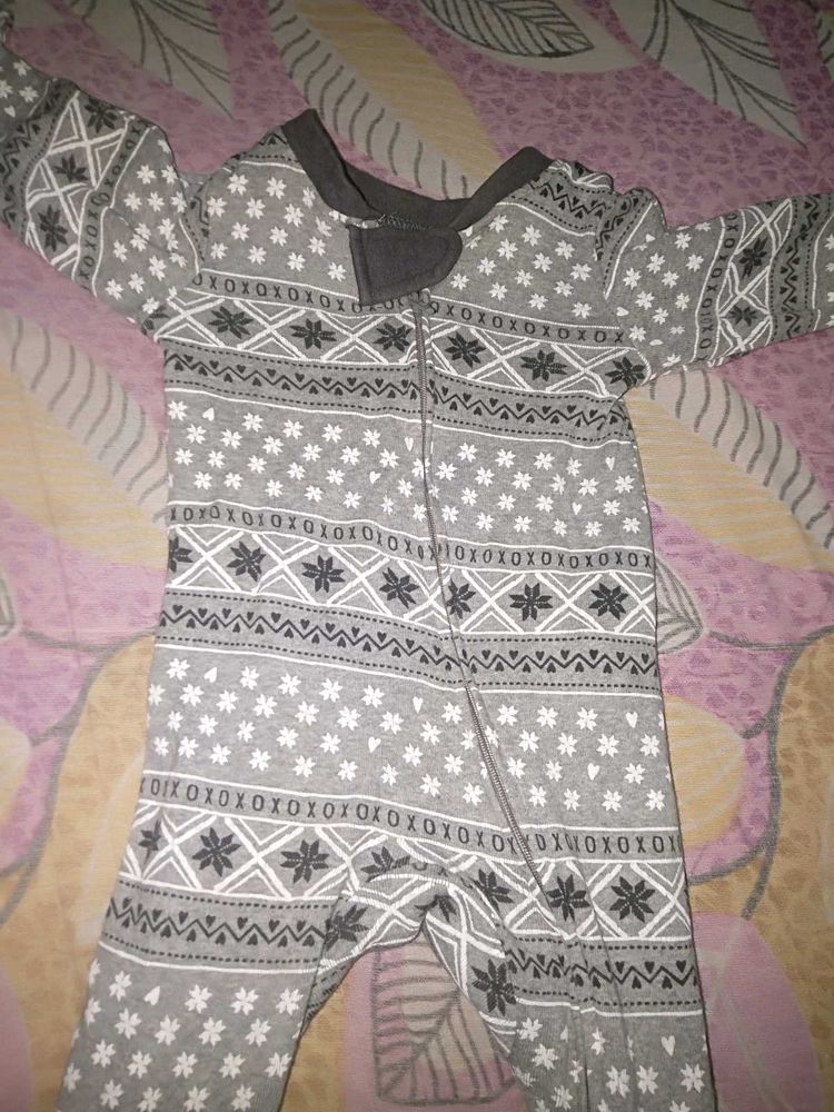 Grey Patterned Baby Onesie
