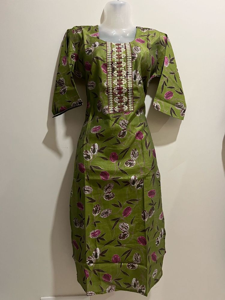 Green Floral Print Kurta