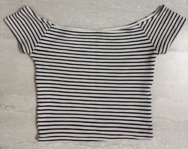 Striped Off-Shoulder Crop Top