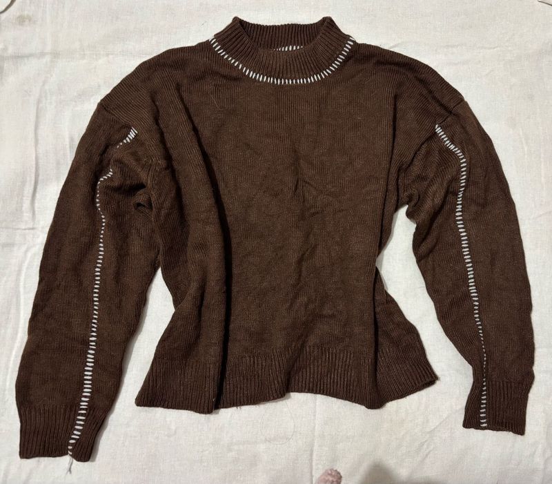 Brown Knit Pullover Sweater inspired from rugby
