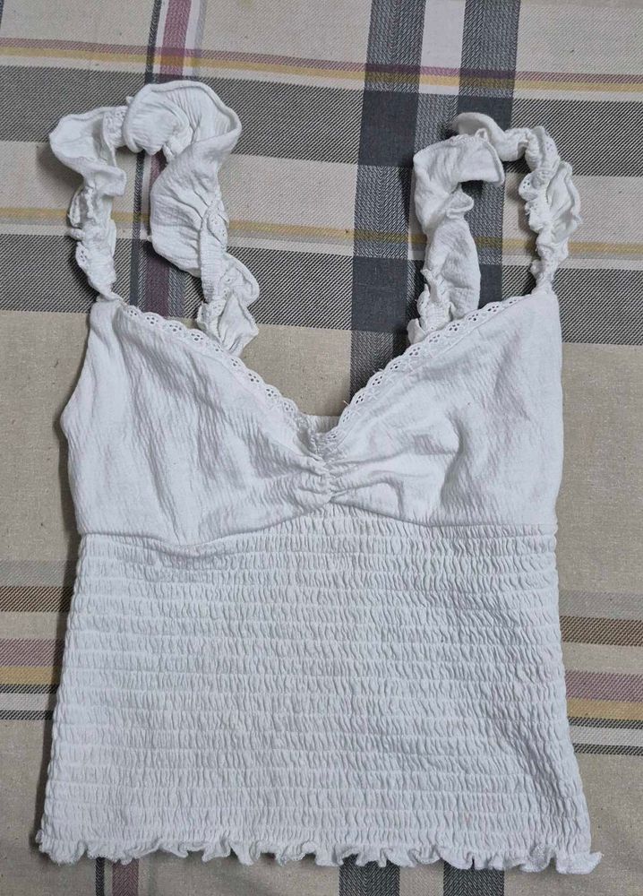 White Ruffle Strap Tank Top