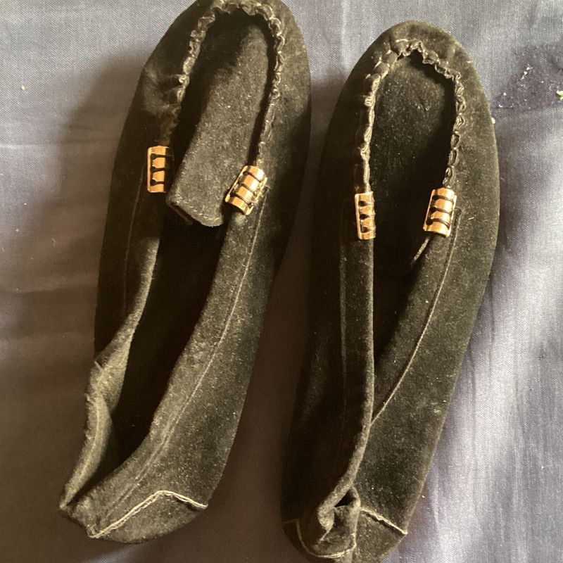 Black velvet moccasin slippers